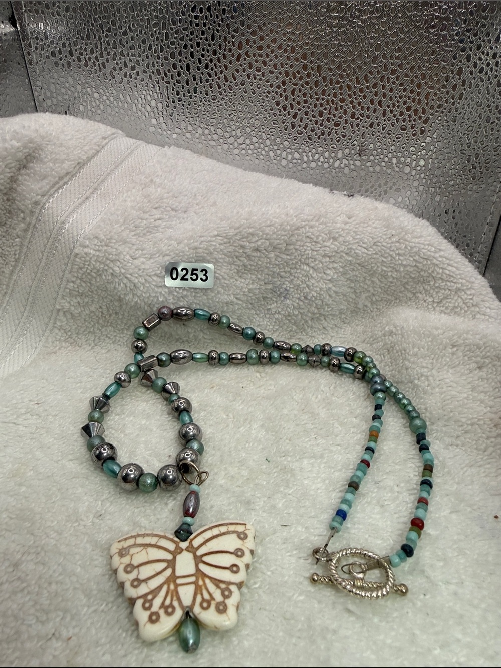 Handcrafted Turquoise-Bead Butterfly Pendant Necklace